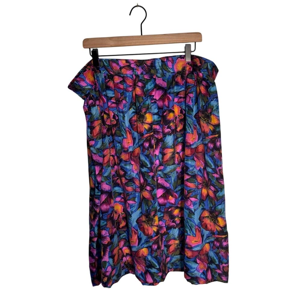 VINTAGE MELROSE 80s silk plus tropical floral knee length lightweight skirt 2X